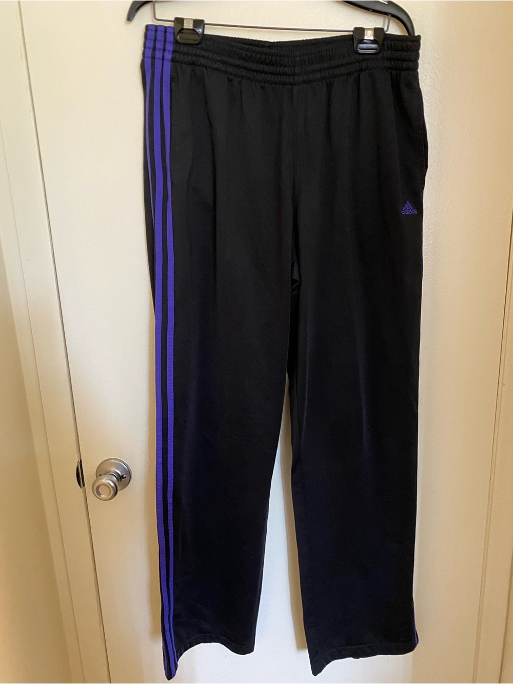 adidas Black Sweatpants with Purple Side Stripes